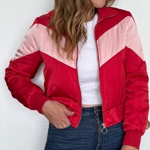 Forever 21 Retro Chevron Puff Jacket in Red and Pink